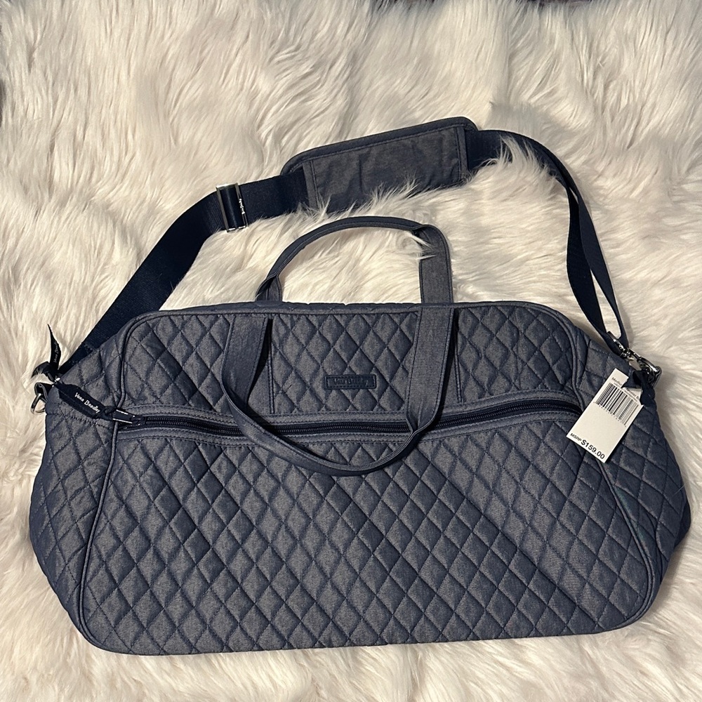 Vera Bradley Quilted Crossbody in Denim Frost Blue with TRAVEL SLEEVE. NEW